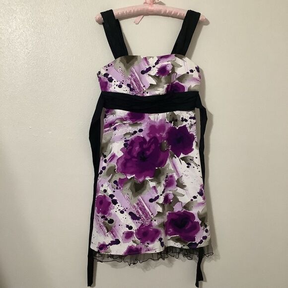 Vintage Y2K Purple Floral Dark Feminine Romantic Emo Scene Babydoll Dress Sz 7 - Picture 4 of 13